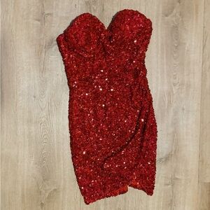 Red Sequin Strapless Dress